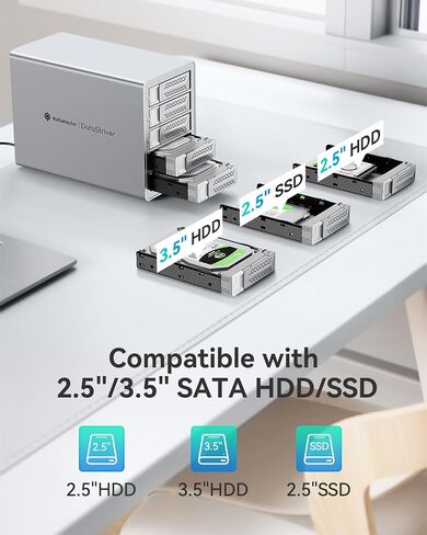 Yottamaster 5 Bay Hard Drive Enclosure USB C, 10Gbps Daisy-Chain 5 Bay DAS, Aluminum USB C DAS Enclosure Support 120TB (5x24TB), Max Up to 360TB for 2.5" & 3.5" SATA HDD/SSD (Diskless) VN500C3 in Kuwait