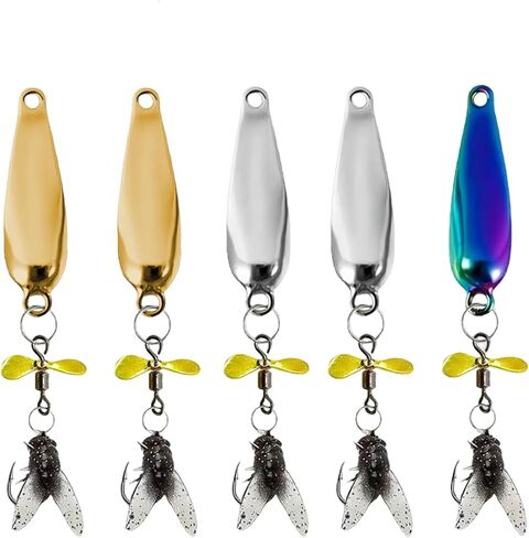 Metal Propeller Fishing Lure for Catching Fish - 5pcs Set, Spinning Blade Bass Trout Lures with Floating Rotating Tail, 3D Fly Bionic Soft Bait, Suitable for Most Kinds of Fish in Kuwait