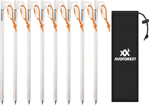 Heavy Duty Tent Stakes - Thick Titanium Camping Stakes with Reflective Pull Cords, 8-Inch Ultra-Lightweight Ground Anchors Rust-Proof Tent Pegs for Hard Ground, Canopy & Tarp (8 Pack) in Kuwait