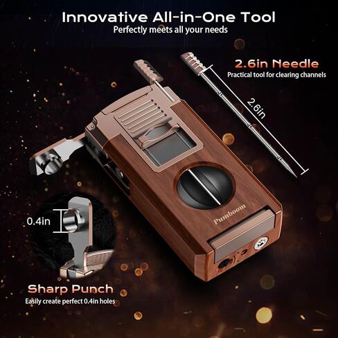 Torch Lighter with Cutter, Punch, Holder, Draw Enhancer Tool, and Dual Windproof Jet Flames, Refillable Butane Lighters with Gift Box, Multi-Function Lighter Accessories, Cool Lighters for Men in Kuwait