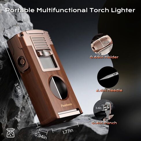 Torch Lighter with Cutter, Punch, Holder, Draw Enhancer Tool, and Dual Windproof Jet Flames, Refillable Butane Lighters with Gift Box, Multi-Function Lighter Accessories, Cool Lighters for Men in Kuwait