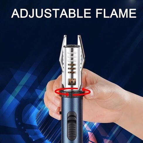 Torch Lighter, Camping Outdoor Windproof Straight Flame Lighter, Adjustable Red/Blue Flame Torch Lighter, Refillable Butane Gas Windproof Jet Flame Cool Lighter for Candle BBQ Gift (NO Gas) (Silver) in Kuwait