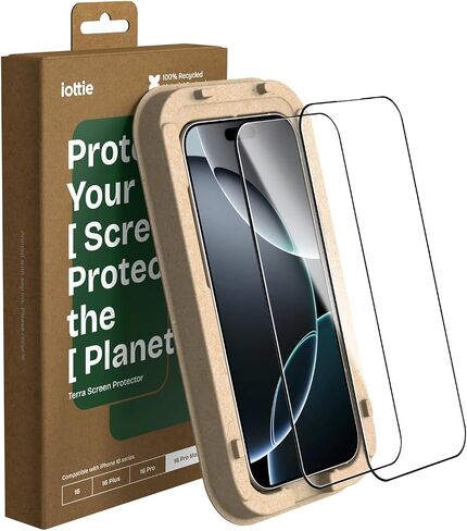iOttie Terra iPhone 16 Tempered Glass Screen Protector Military Grade 9H Hardness Shatterproof Scratch Resistant, Edge to Edge Protection Easy Bubble Free Install, 2 Pack in Kuwait