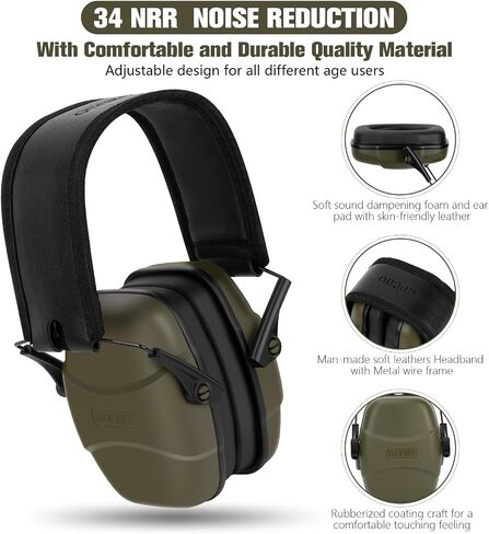 GUCHO 26 dB NRR Noise Reduction Safety Shooting Ear Muffs,Hearing Protection Ear Muffs,Shooting Range Ear Protection for Hunting Mowing in Kuwait