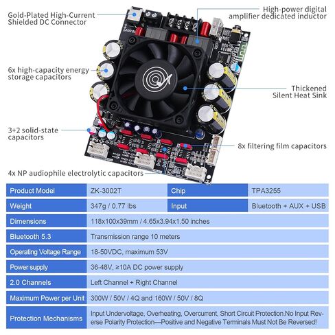 ZK-3002T Bluetooth Amplifier Board, 2 x 300W in Kuwait