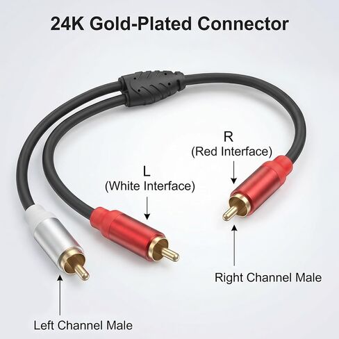 2 PCS RCA‑Connector Male to Male, Short RCA‑Connector Y Splitter Cable 1ft Splitter 1 Males to 2 Males for Subwoofer Amplifier Speaker Stereo System in Kuwait