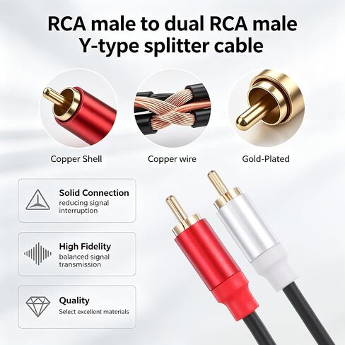 2 PCS RCA‑Connector Male to Male, Short RCA‑Connector Y Splitter Cable 1ft Splitter 1 Males to 2 Males for Subwoofer Amplifier Speaker Stereo System in Kuwait