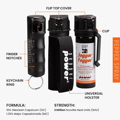UDAP Pepper Power Jogger Fogger OC Compact Self Defense Pepper Spray with Holster, Clip and Mini Keychain, Travel Size for Runners, PSD, 5 Piece Pack in Kuwait