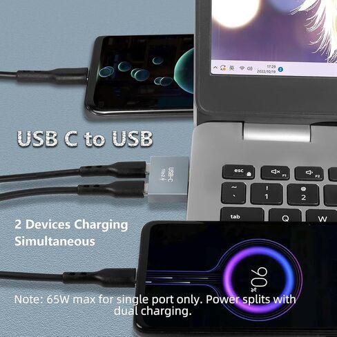 GELRHONR USB C to C Adapter, 10Gbps USB C Male to Dual Female Converter, 65W Double Type-C Port Charger Adapter for Notebook, Tablet, Phones and More Type C Devices (1 to 2) in Saudi Arabia