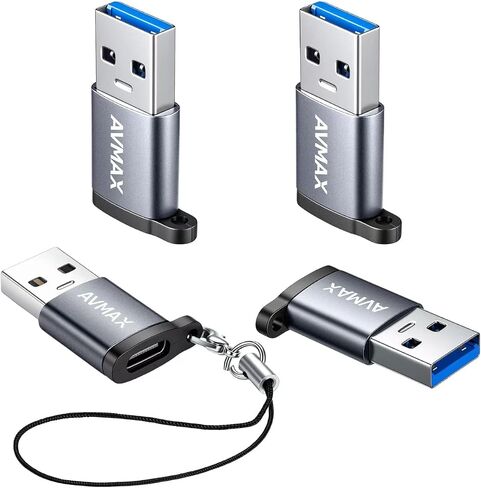 AVMAX USB to USB C Adapter 4 Pack,USBC Female to A Male Car Charger OTC Converter for Apple Watch Ultra 8 9 10,iPhone 16 15 14 13 12 Pro Max,Samsung S25,Nintendo Switch,AirPods,iPad,Car. (Black) in Kuwait