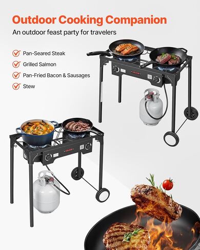 VEVOR 2 Burner Outdoor Propane Gas Stove, Propane LPG Gas Camping Stove, in Kuwait