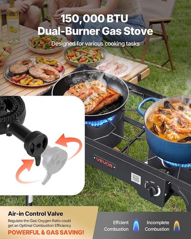 VEVOR 2 Burner Outdoor Propane Gas Stove, Propane LPG Gas Camping Stove, in Kuwait