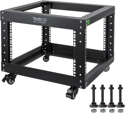 RIVECO 25U Open Frame Server Rack with Wheels + PDU (8 Outlets) Power Strip Surge Protector (2pcs Rack Shelves +1 PDU, 25U) in Kuwait