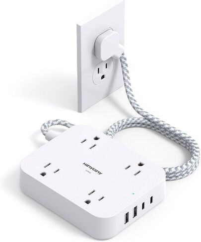 Flat Plug Extension Cord, 4 Widely Power Strip with 4 USB Ports(2 USB C) in Kuwait