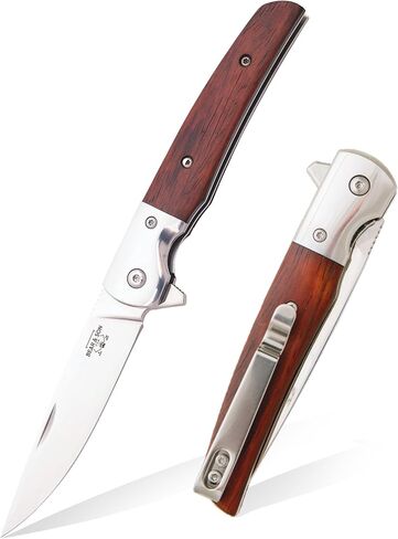 BEAR & SON – Manual Flipper Knife 3.38" D2 Tool Steel Blade | Cocobola Wood Handle Pocket Knife for Everyday Carry | Lightweight Folding EDC with Clip Point Blade | USA Made CB21 Rancher Sideliner in Kuwait