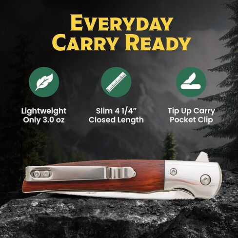 BEAR & SON – Manual Flipper Knife 3.38" D2 Tool Steel Blade | Cocobola Wood Handle Pocket Knife for Everyday Carry | Lightweight Folding EDC with Clip Point Blade | USA Made CB21 Rancher Sideliner in Kuwait