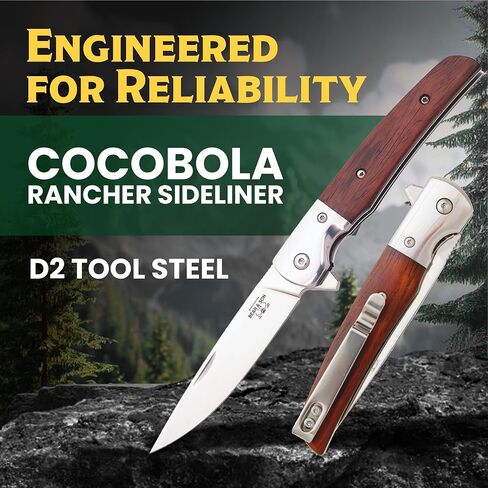 BEAR & SON – Manual Flipper Knife 3.38" D2 Tool Steel Blade | Cocobola Wood Handle Pocket Knife for Everyday Carry | Lightweight Folding EDC with Clip Point Blade | USA Made CB21 Rancher Sideliner in Kuwait