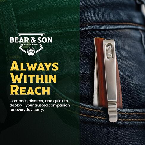 BEAR & SON – Manual Flipper Knife 3.38" D2 Tool Steel Blade | Cocobola Wood Handle Pocket Knife for Everyday Carry | Lightweight Folding EDC with Clip Point Blade | USA Made CB21 Rancher Sideliner in Kuwait