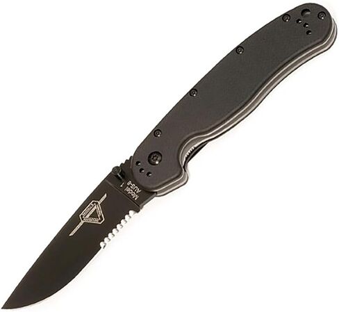 Ontario Knife Company Rat I, Black Coated AUS-8 Stainless Steel Half Serrated Folding Pocket Knife, Black Nylon Handle Liner Lock Knife, Everyday Carry Knife – ON8847 in Saudi Arabia