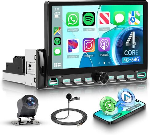 Single Din Car Radio with Bluetooth iOS/Android Mirror Link Share Same Video, 7" IPS Touch Screen Car Radio 1 Din with Piano Keys Support Backup Camera Mirror Link Bluetooth FM USB EQ SWC in Saudi Arabia