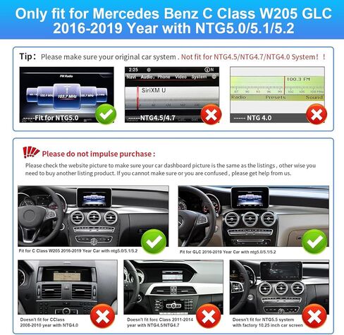 12.3Inch Carplay Touchscreen for 2016-2019 Year Mercedes Benz C/GLC Class, with NTG5.0 W205 W253 , Car Stereo Multimedia Radio Receiver for Wireless CarPlay Android Auto in Saudi Arabia