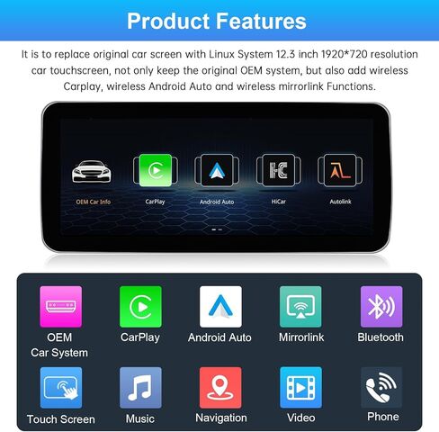 12.3Inch Carplay Touchscreen for 2016-2019 Year Mercedes Benz C/GLC Class, with NTG5.0 W205 W253 , Car Stereo Multimedia Radio Receiver for Wireless CarPlay Android Auto in Saudi Arabia
