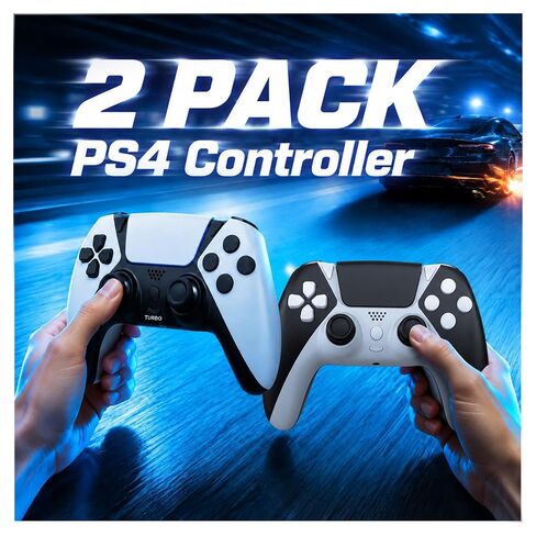 Enstixsm 2 Pack for PS4 Controller,Wireless Dual Remote Shock Control for PS4 Slim Pro,ALPS Zero Drift Sticks Game Control,PC Gaming Turbo Back Paddles Gamepad,Alternative Original,Black White in Kuwait