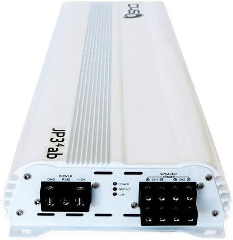 DOWN4SOUND JP34 AB White Gloss 4 Channel Car Audio Amplifier | 590W RMS Class AB Power Amp | Car Stereo Speaker Amplifier | High-Performance Automotive Sound in Kuwait
