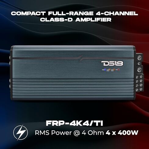 DS18 FRP-4K4/TI Compact 4-Channel Full-Range Class-D Amplifier | 4000W RMS | 1-Ohm Stable | Smart Cooling | 0GA Terminals | HPF/LPF Crossover | High Efficiency Digital Car Audio Amp in Kuwait