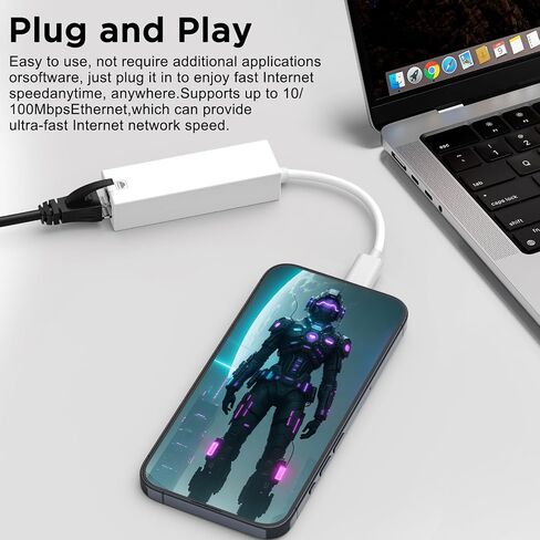 Lightning to RJ45 Ethernet Adapter,Plug and Play, Compatible with iPhone 14/13/12/11/XS/XR/X/8/7/iPad/iPod, Supports 100Mbps in Kuwait
