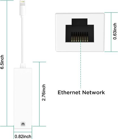 Lightning to RJ45 Ethernet Adapter,Plug and Play, Compatible with iPhone 14/13/12/11/XS/XR/X/8/7/iPad/iPod, Supports 100Mbps in Kuwait