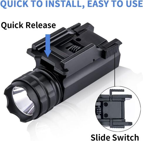 500 Lumens LED Rail Mount Tactical Gun Flashlight Pistol Light with Strobe, Quick Release for Hunting, Black in Kuwait