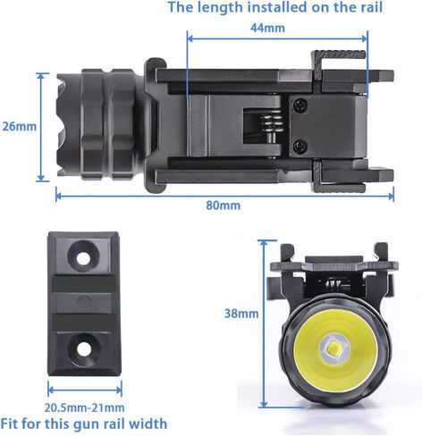500 Lumens LED Rail Mount Tactical Gun Flashlight Pistol Light with Strobe, Quick Release for Hunting, Black in Kuwait