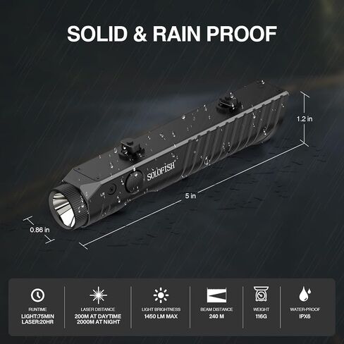 Solofish 1450 Lumens Tactical Flashlight with Green Laser Sight for Rifle in Kuwait