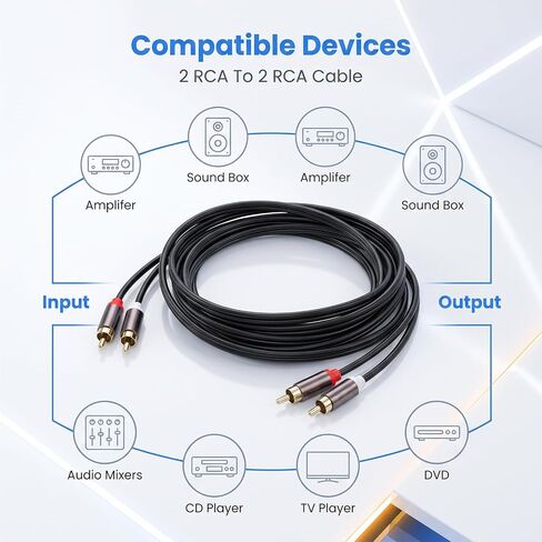 10Ft RCA‑Connector Cables 2RCA‑Connector Male to 2RCA‑Connector Male Cable Stereo Audio Cables for Car Audio Video Home Theater HDTV Gaming Consoles in Kuwait