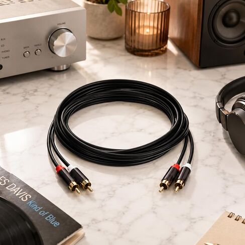 10Ft RCA‑Connector Cables 2RCA‑Connector Male to 2RCA‑Connector Male Cable Stereo Audio Cables for Car Audio Video Home Theater HDTV Gaming Consoles in Kuwait