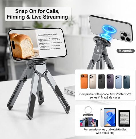 4-in-1 Adjustable Laptop Stand for desk with Magnetic Phone Holder & Camera Tripod, Foldable Aluminum Stand for Laptop, Tablet, Camera, Portable Ergonomic Desk Setup for Travel & Remote Work(Gun Gray) in Saudi Arabia