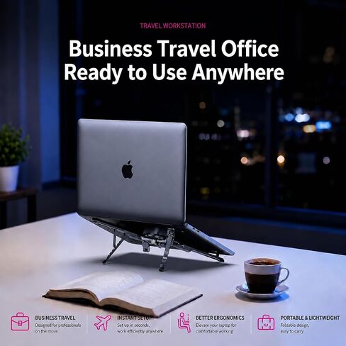 4-in-1 Adjustable Laptop Stand for desk with Magnetic Phone Holder & Camera Tripod, Foldable Aluminum Stand for Laptop, Tablet, Camera, Portable Ergonomic Desk Setup for Travel & Remote Work(Gun Gray) in Saudi Arabia