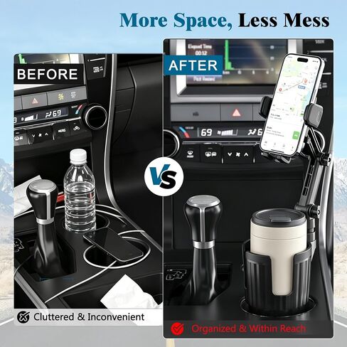 SAGRUILA 2-in-1 Cup Holder Phone Mount, 360° Adjustable Phone Cup Holder for Car, Quick-Install Cup Holder Expander, Fits Most 4-7" Smartphones and 20-32 oz Water Bottles in Kuwait