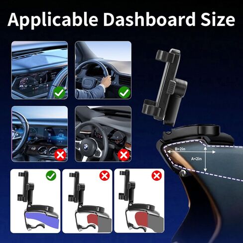 YUHENG Car Phone Holder Clip on Dashboard, 360° Rotating Car Phone Mount in Kuwait