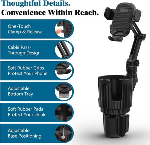 SAGRUILA 2-in-1 Cup Holder Phone Mount, 360° Adjustable Phone Cup Holder for Car, Quick-Install Cup Holder Expander, Fits Most 4-7" Smartphones and 20-32 oz Water Bottles in Kuwait