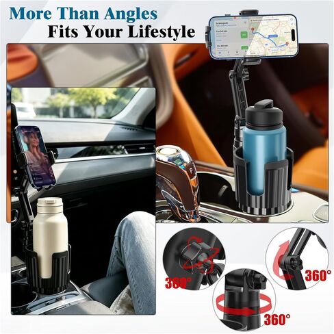 SAGRUILA 2-in-1 Cup Holder Phone Mount, 360° Adjustable Phone Cup Holder for Car, Quick-Install Cup Holder Expander, Fits Most 4-7" Smartphones and 20-32 oz Water Bottles in Kuwait