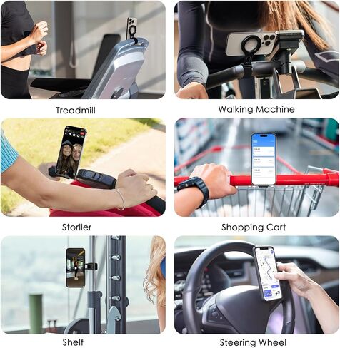 Magnetic Phone Holder for Stroller Bar, Gym Fitness Phone Mount for MagSafe, (Strong Magnet) - 180° Adjustable for Gym, Peloton Exercise Bikes, with Adjustable Strap (Magnetic Ring Included) in Kuwait