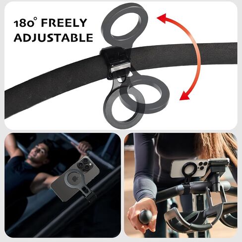 Magnetic Phone Holder for Stroller Bar, Gym Fitness Phone Mount for MagSafe, (Strong Magnet) - 180° Adjustable for Gym, Peloton Exercise Bikes, with Adjustable Strap (Magnetic Ring Included) in Kuwait