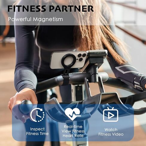Magnetic Phone Holder for Stroller Bar, Gym Fitness Phone Mount for MagSafe, (Strong Magnet) - 180° Adjustable for Gym, Peloton Exercise Bikes, with Adjustable Strap (Magnetic Ring Included) in Kuwait