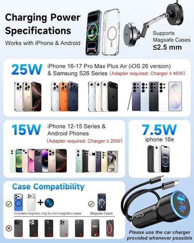 25W for Magsafe Car Mount Charger, Vacuum Magnetic Wireless Car Charger in Kuwait