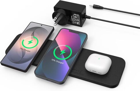 ZealSound Wireless Charging Pad, 3-in-1 Fast Wireless Charger with 36W Adapter for iPhone 17/16/15, Samsung Galaxy, AirPods & Galaxy Buds, Ultra-Slim PU Leather Charging Station for Home Office Travel in Kuwait