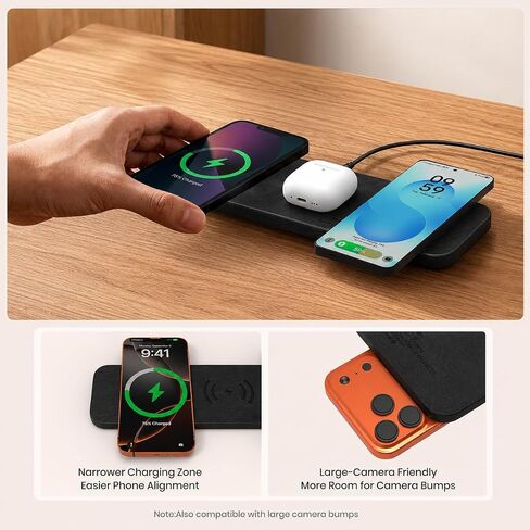 ZealSound Wireless Charging Pad, 3-in-1 Fast Wireless Charger with 36W Adapter for iPhone 17/16/15, Samsung Galaxy, AirPods & Galaxy Buds, Ultra-Slim PU Leather Charging Station for Home Office Travel in Kuwait
