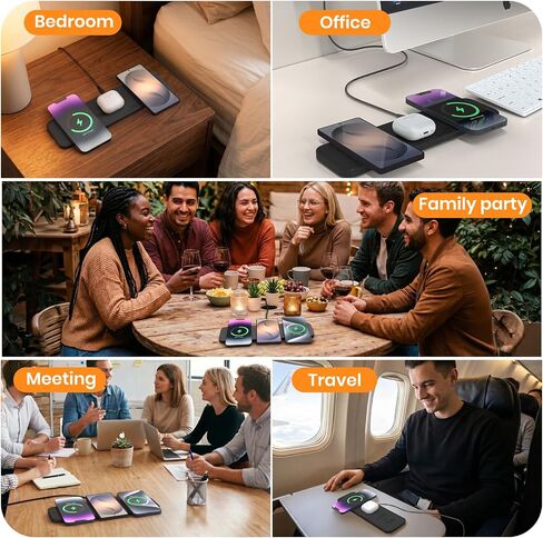 ZealSound Wireless Charging Pad, 3-in-1 Fast Wireless Charger with 36W Adapter for iPhone 17/16/15, Samsung Galaxy, AirPods & Galaxy Buds, Ultra-Slim PU Leather Charging Station for Home Office Travel in Kuwait