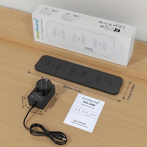 ZealSound Wireless Charging Pad, 3-in-1 Fast Wireless Charger with 36W Adapter for iPhone 17/16/15, Samsung Galaxy, AirPods & Galaxy Buds, Ultra-Slim PU Leather Charging Station for Home Office Travel in Kuwait